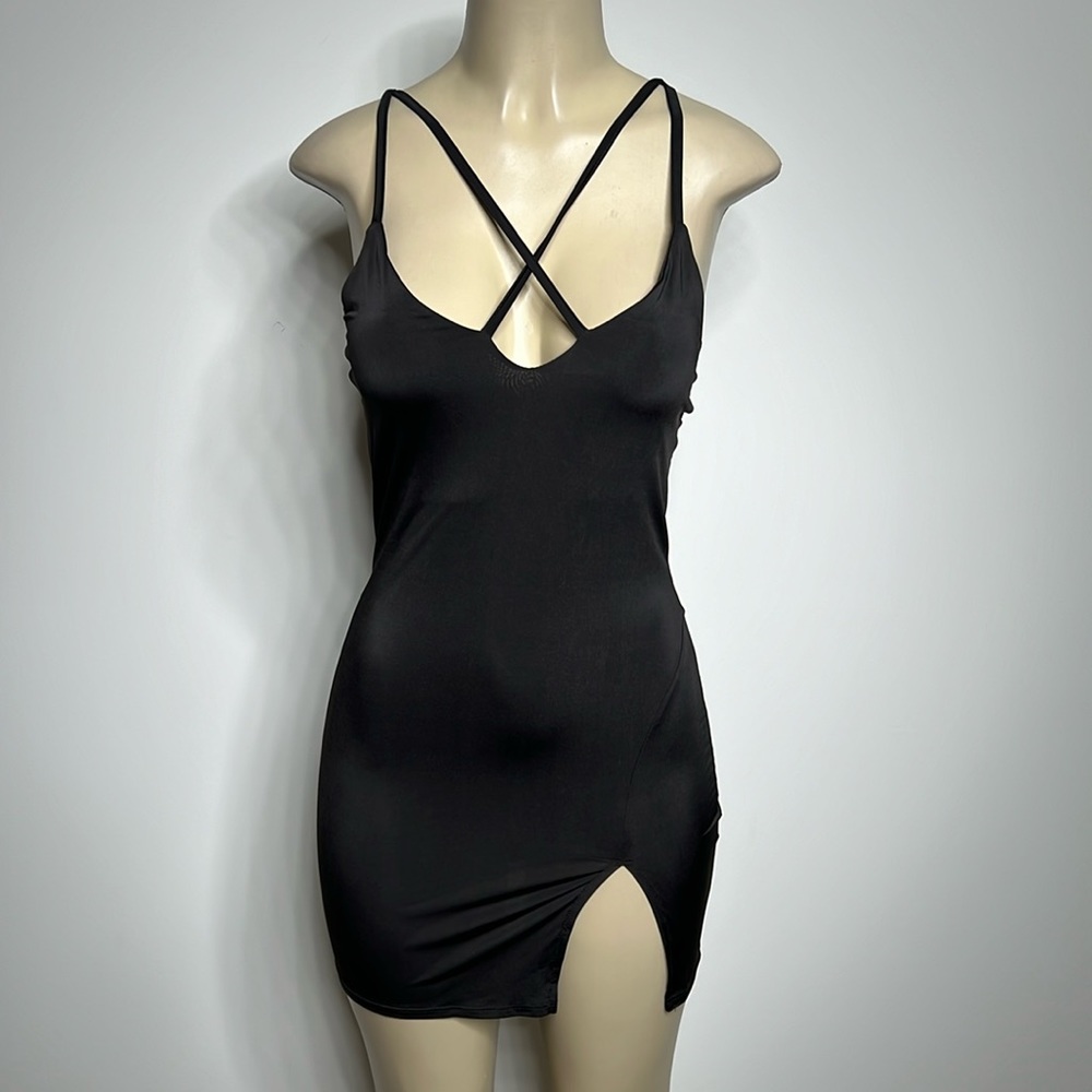 PrettyLittleThing Black Strappy Mini Dress